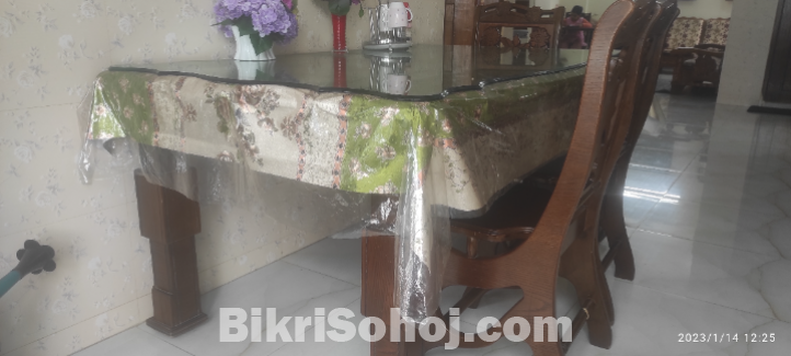dining table,top glass, 6 chairs sell in cheap price